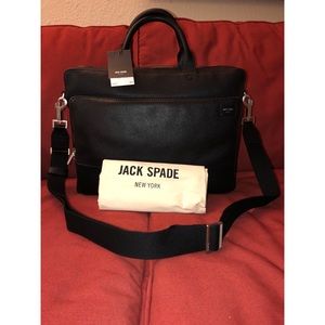 NWT Jack Spade Blk Pebbled Leather Commuter Brief